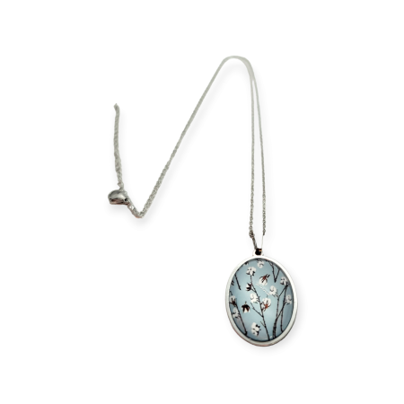 necklace steel silver cotton flowers